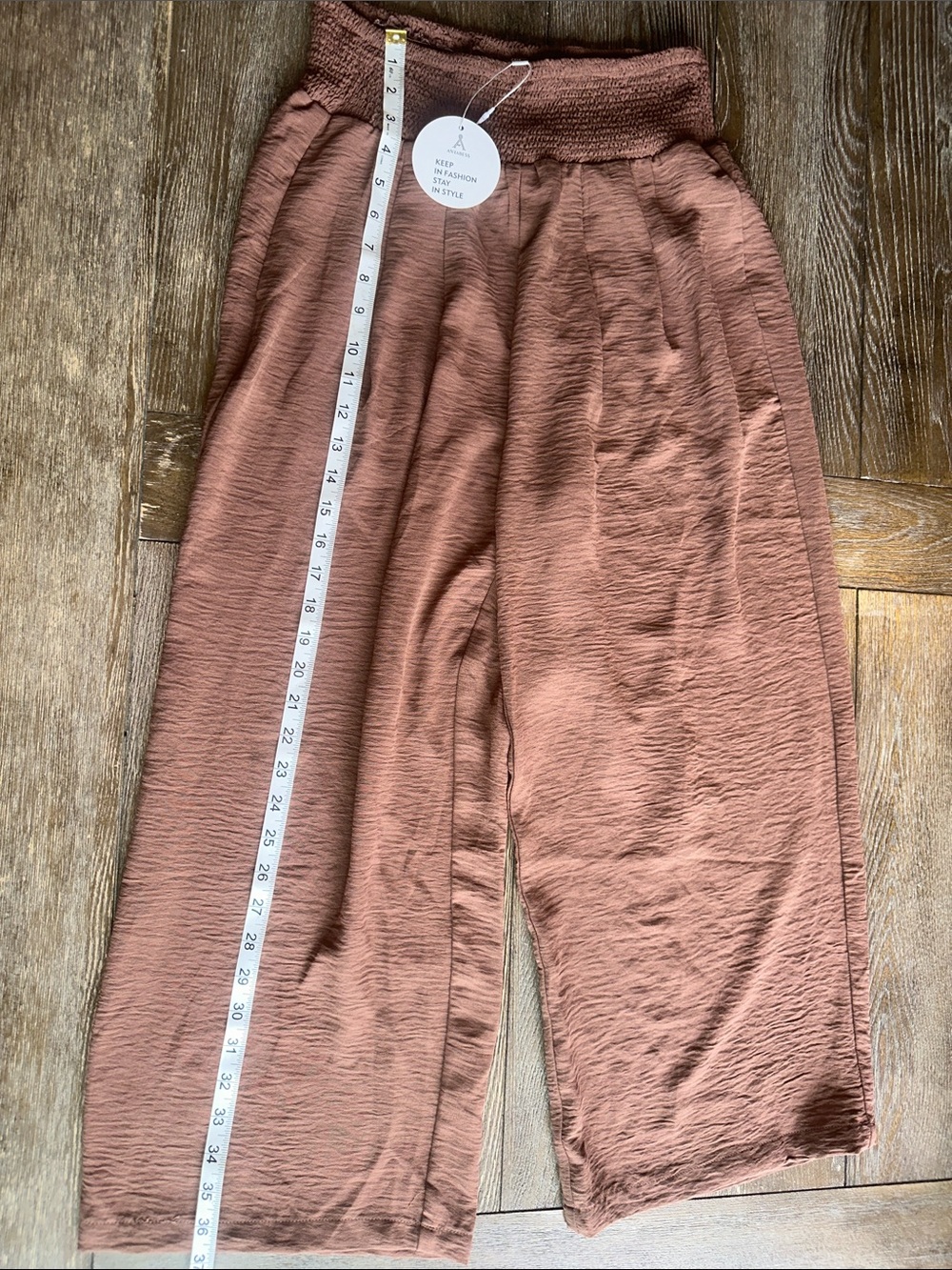NWT Anrabess Wide Leg Pants Medium Terracotta Rose Smocked Waist Palazzo Pants - Picture 3 of 6